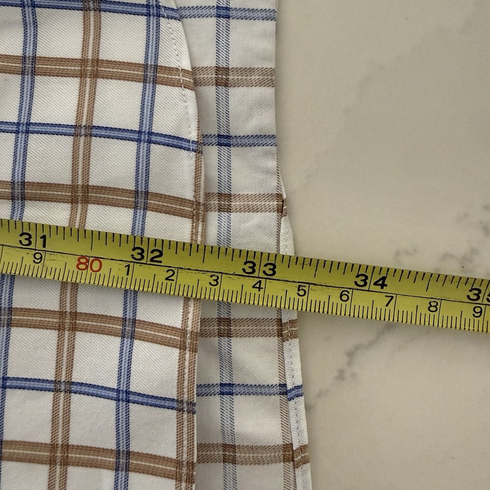 David Donahue Shirt Mens 17.5 34/35 Cotton Plaid Button Up Long Slv Brown Blue - Picture 11 of 13